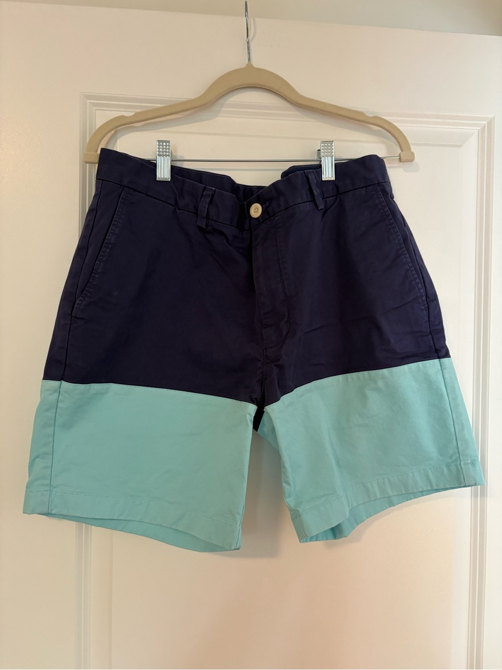 Vineyard Vines Navy and Mint Colorblock Flat Front Shorts
